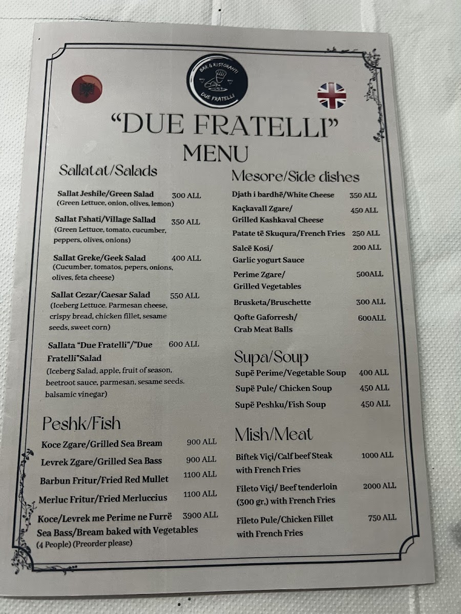 Menu Due Fratelli Bar & Ristorante-1
